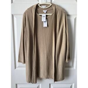 J. Jill Linen Blend Tank Cardigan Set Macadamia Petite M/L Coastal Resort